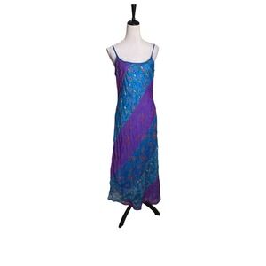 Hugo Buscati Maxi Dress Women 6 Blue Purple Floral Boho Y2K Party Metallic Lined